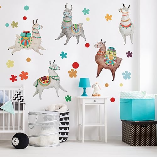 Juego de calcomanías de pared de acuarela con diseño de llama, calcomanía de pared para guardería Chromantics