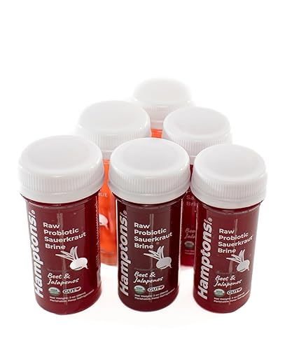 Hamptons Brine Inyecciones intestinales de salmuera de chucrut probióticos crudos hechos con jalapeño y remolacha, sal del Himalaya y kosher, 100%