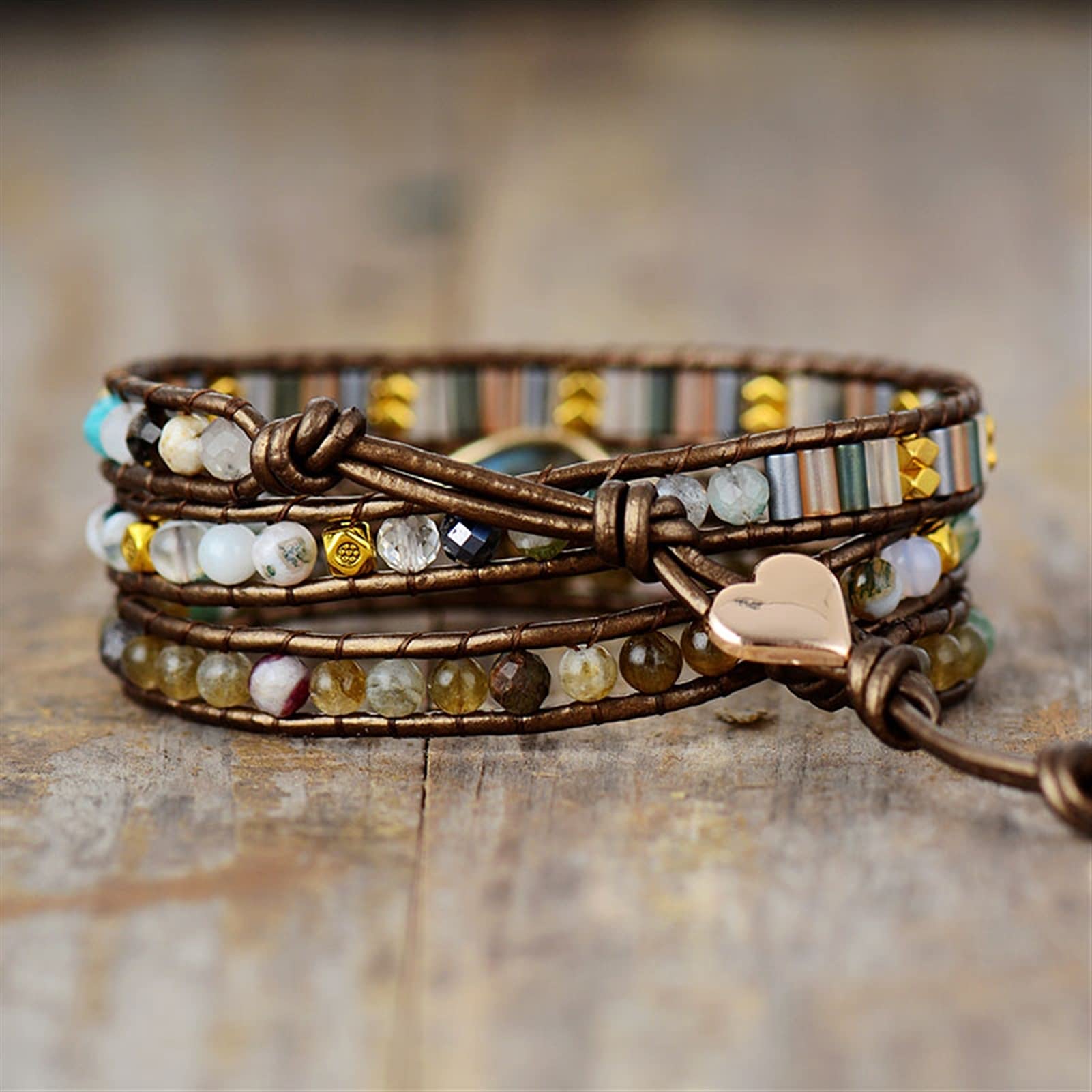Naturstein Armband Leder Wickelarmband Labradorit Strass Perlen 3 Stränge Armband Schmuck Armband Schmuck