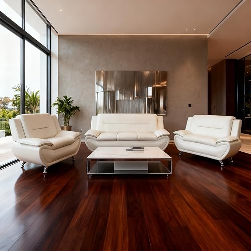 Miniatura 4 de Sofá de piel sintética blanca de 1 pieza para sala de estar, casa, dormitorio, oficina, apartamento (color blanco, tamaño F4604-S)