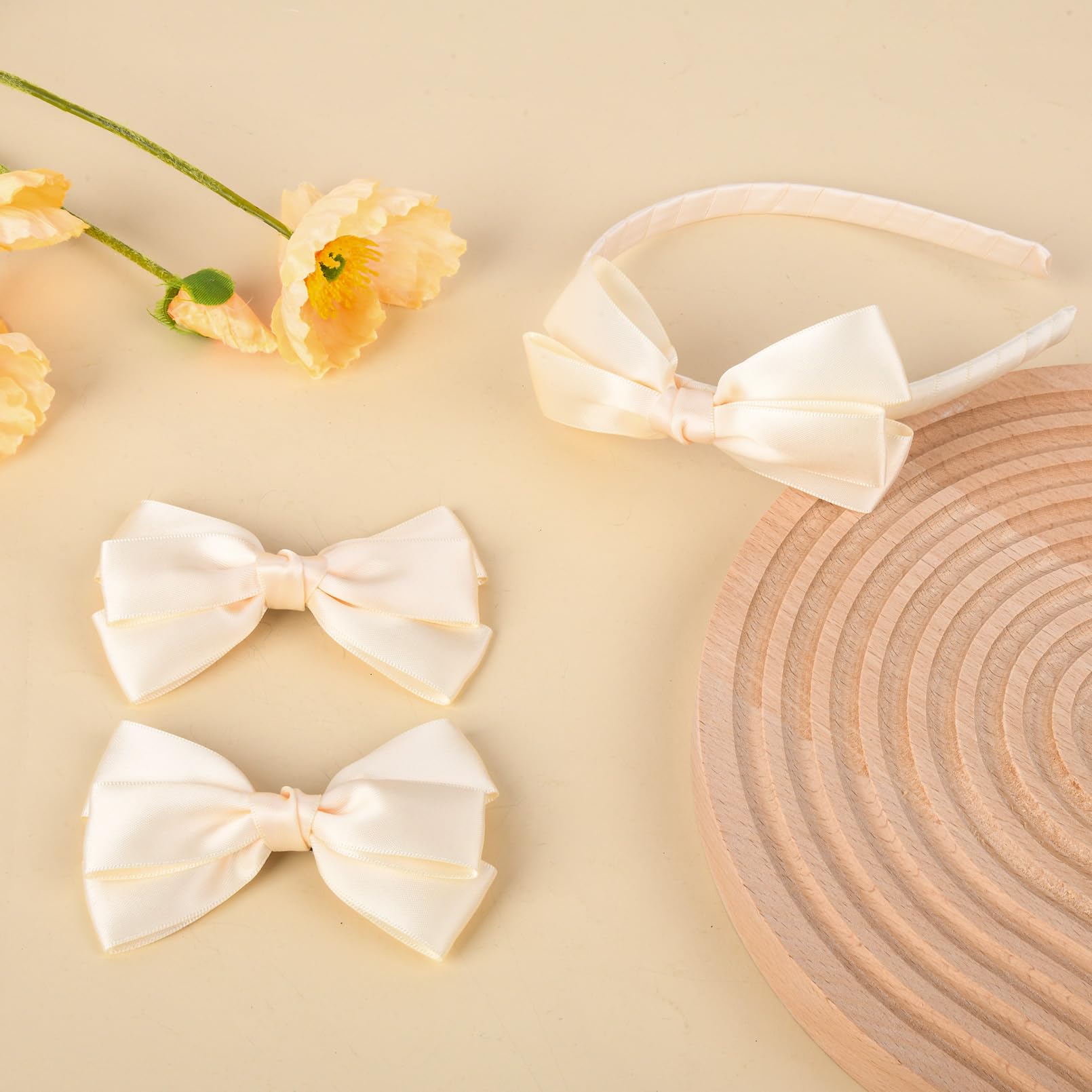 Amazon.com : DEEKA Beige Bow Headband & 2 Pcs Satin 4 Inch  display picture 2