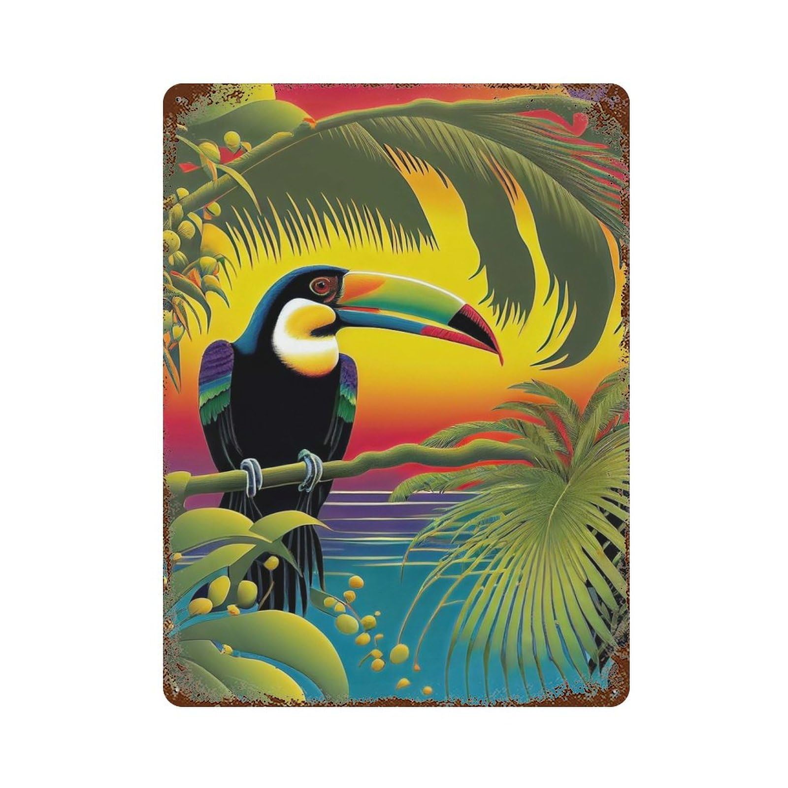 Garage Style Keel Billed Toucan Decorative Tin Sign 15.7"x11.8", Farmhouse Wall Decor for Bar And Workshop