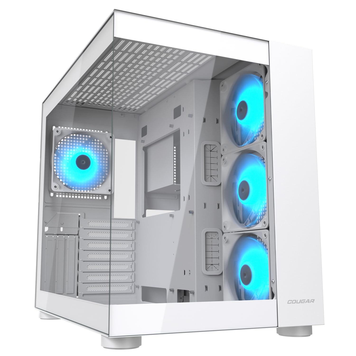 COUGAR FV150 RGB - Obudowa PC Min-Tower - Mini-ITX, Micro-ATX i ATX - Podwójna komora - Kompatybilny z GPU 400 mm - ARGB - Zaawansowane chłodzenie - Do dziewięciu wentylatorów, czarny/biały (biały)