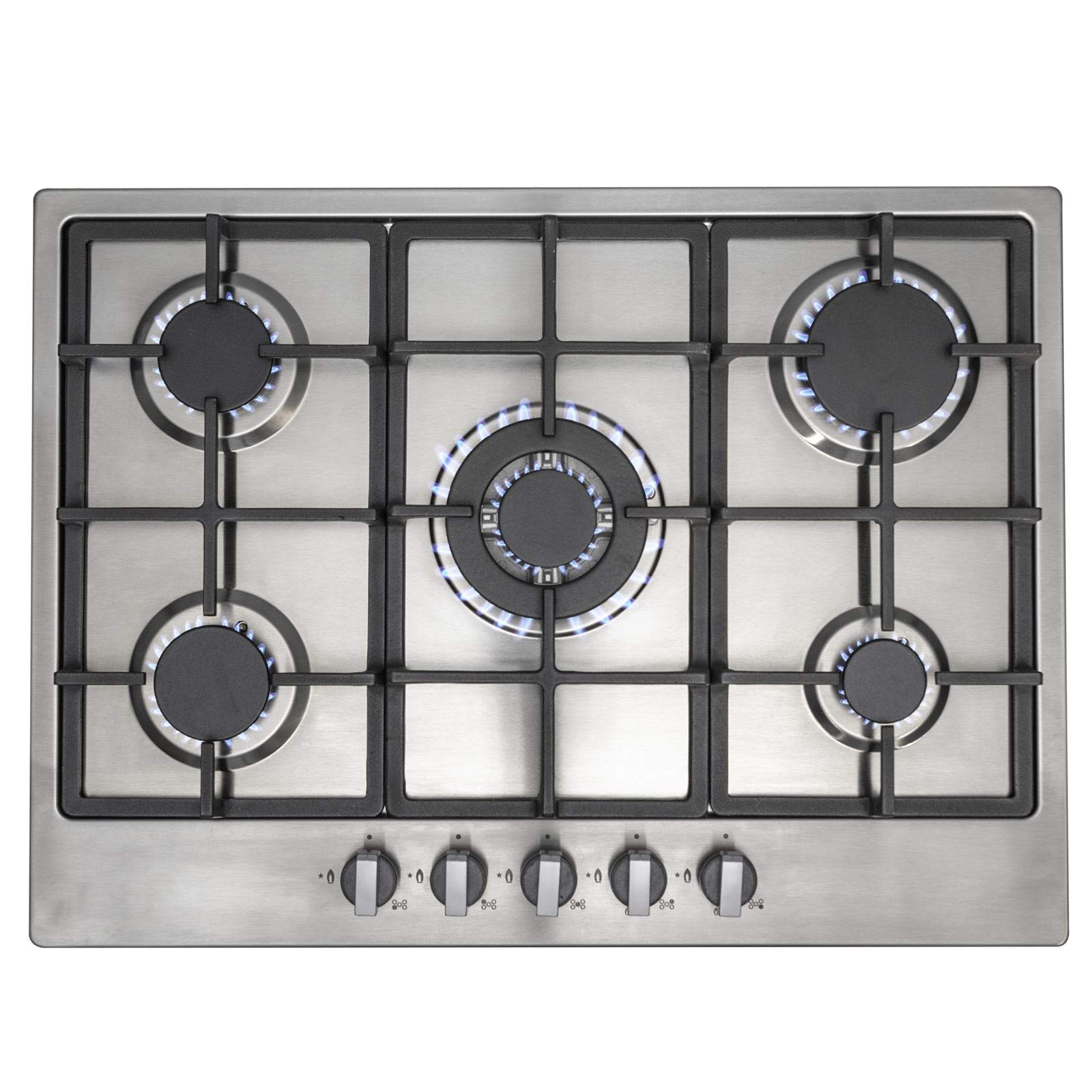 SIA 60cm Stainless Steel Fan Oven, 70cm 5 Burner Gas Hob And Chimney Cooker Hood — view 4