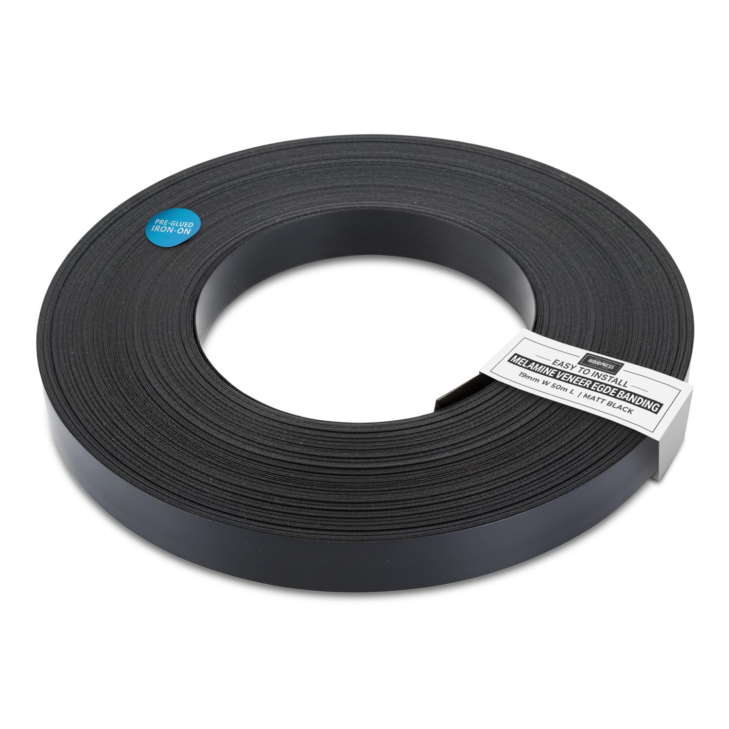Woodpress Mat Black Woodpress® 19Mm Matt Black Melamine Pre-Glued Veneer Edging Tape – 50M Trade Roll – Iron-On Wood Application