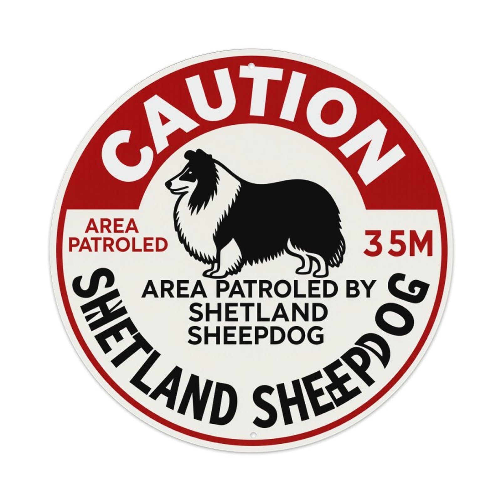 Caution Area Patrolled By Shetland Sheepdog Metal Tin Sign Vintage Garden Bedroom Cafe Bar Man Cave Home Wall Decor Metal Poster 8x8 inches