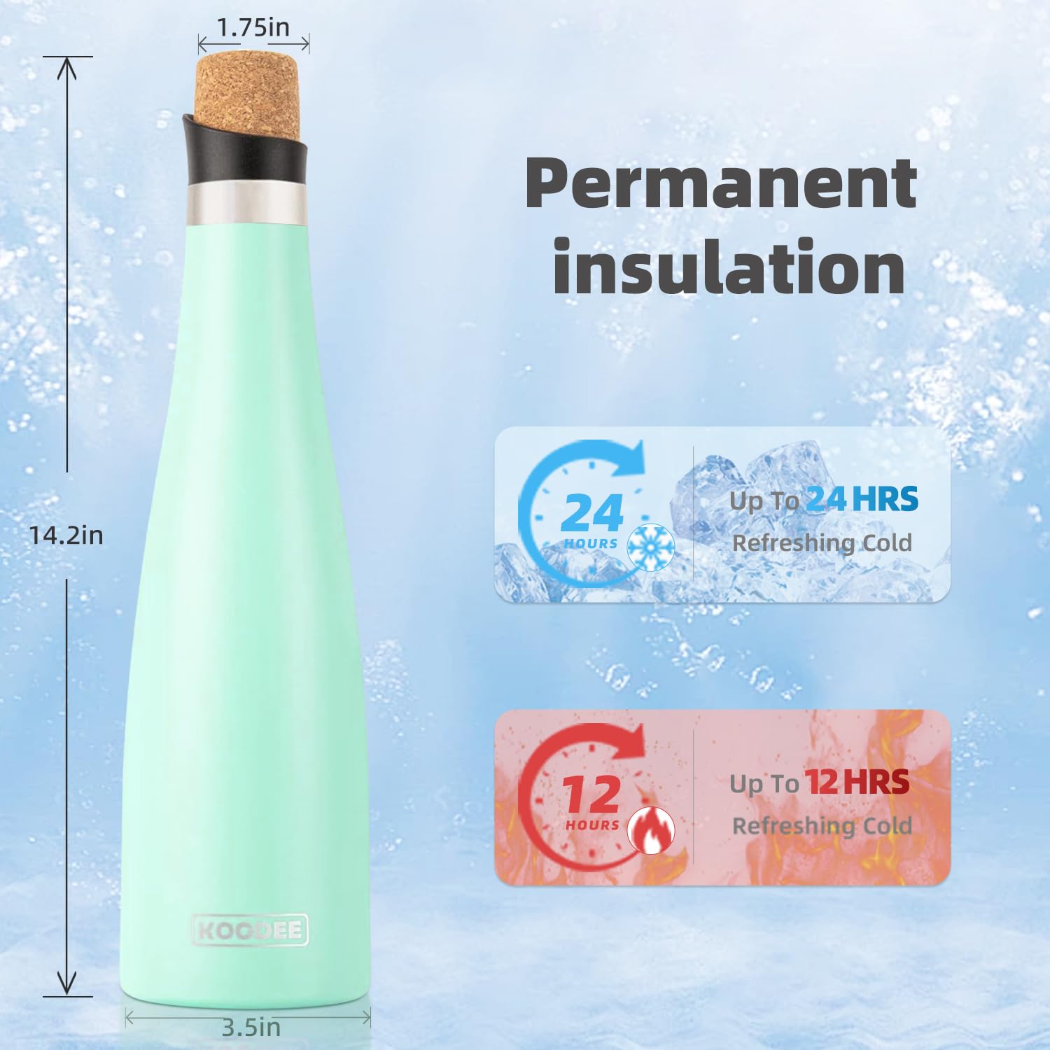 KOODEE Wine Bottle - 1000ml Insulated Stainless Steel Wine Bottle with Double Wall Vacuum Sealed Lids,for Wine Lovers Keeps Wine Cold for 24 Hours and Hot for 12 Hours (Teal,1000ml)