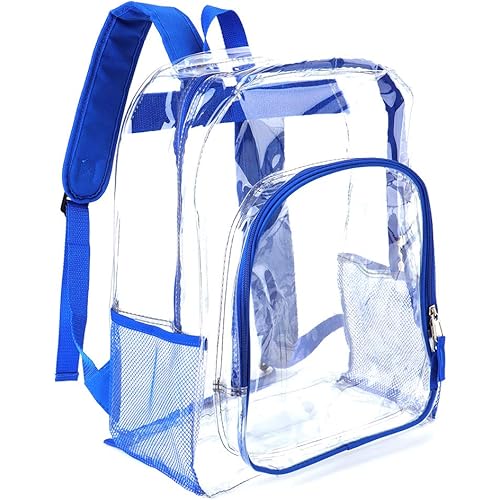 JOMPARO Heavy Duty Transparent Clear Backpack Plastic Bookbags See Through Backpacks for School Work (Blue)