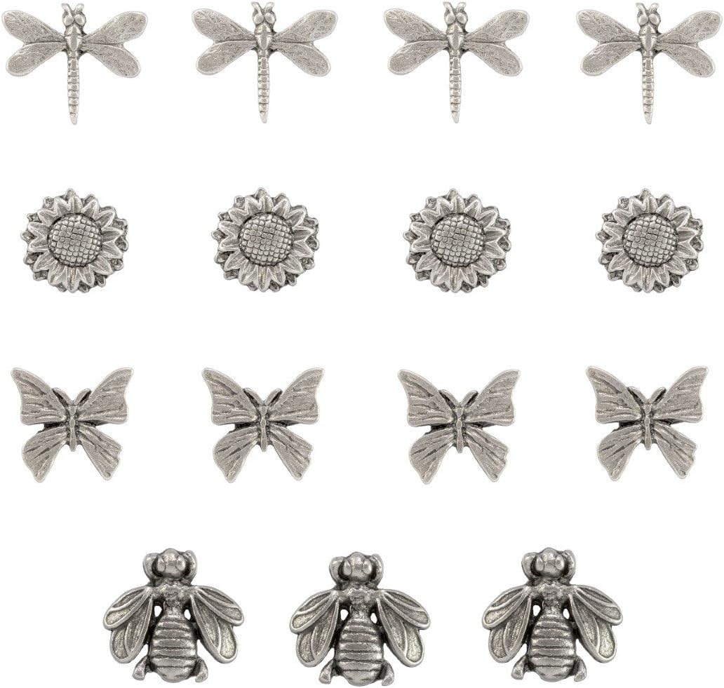 Springtime Push Pins, Set of 15, Antique Silver T-800AS