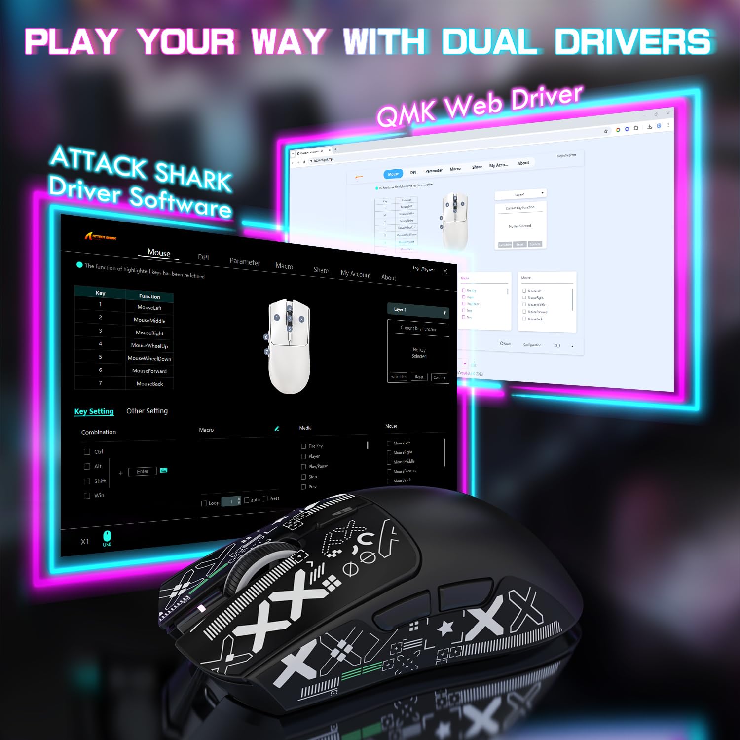 ATTACK SHARK X1 Souris Gaming avec Station de Charge Magnétique, Capteur PixArt PAW3395PRO, 40000DPI, Ultra-légère 49g, Bluetooth/2,4GHz sans Fil/Filaire, Microswitches 100M pour PC/Xbox/Mac - Noir