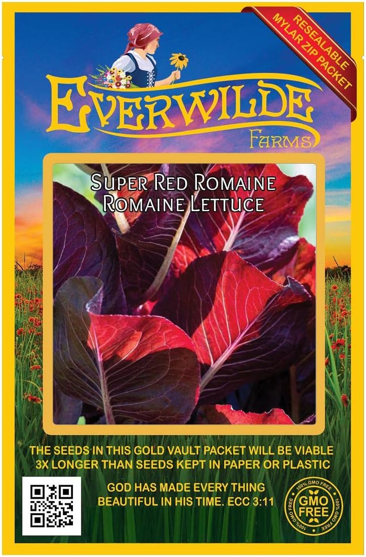Everwilde Farms - 1 Lb Super Red Romaine Lettuce Seeds - Gold Vault