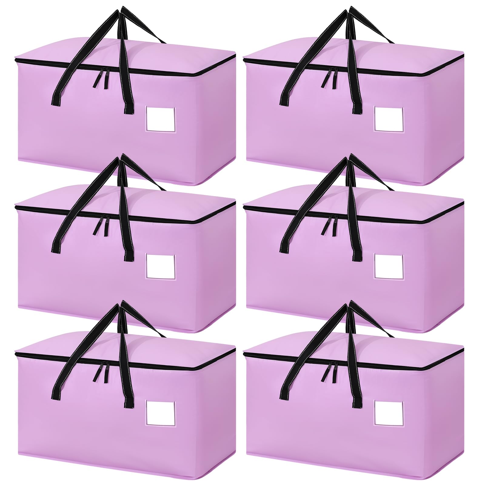 6 Pack 90L Large Moving Bags, Waterproof Clothes Storage Bags with Zips for Clothes Moving Travelling Camping Garden Tools Packing Boxes with Lids (Purple）