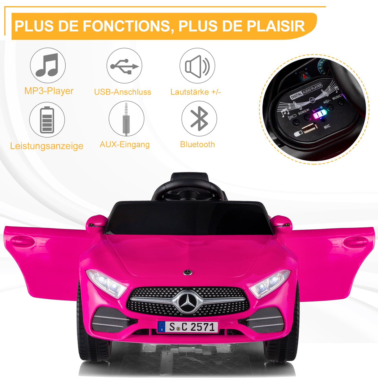 LALAHO Voitures électriques pour Enfants avec Véhicule Électrique 12V Télécommande 2.4G, Véhicule électrique Enfant 2 Portes avec MP3 (CLS Rose)