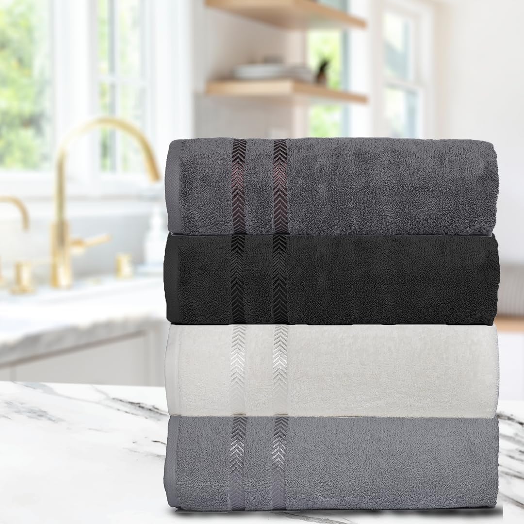 Casa Copenhagen Juego de Regalo de 4 Toallas de baño, 500 gsm, Multicolor | Ember Juego de toallas 100% algodón egipcio (140 x 70 cm) para baño, cocina y ducha (set de regalo para mujer y hombre)
