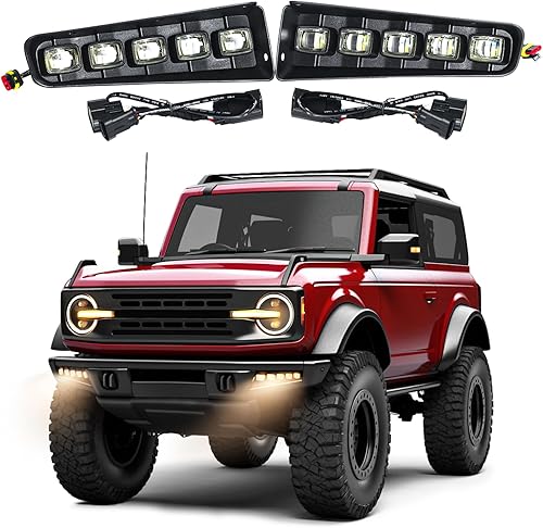 LED Fog Lights Assembly Compatible For Ford Bronco 2021 2022 2023 24-Door,LED Modular Bumper Fog Lights Kit For Bronco Dual Function