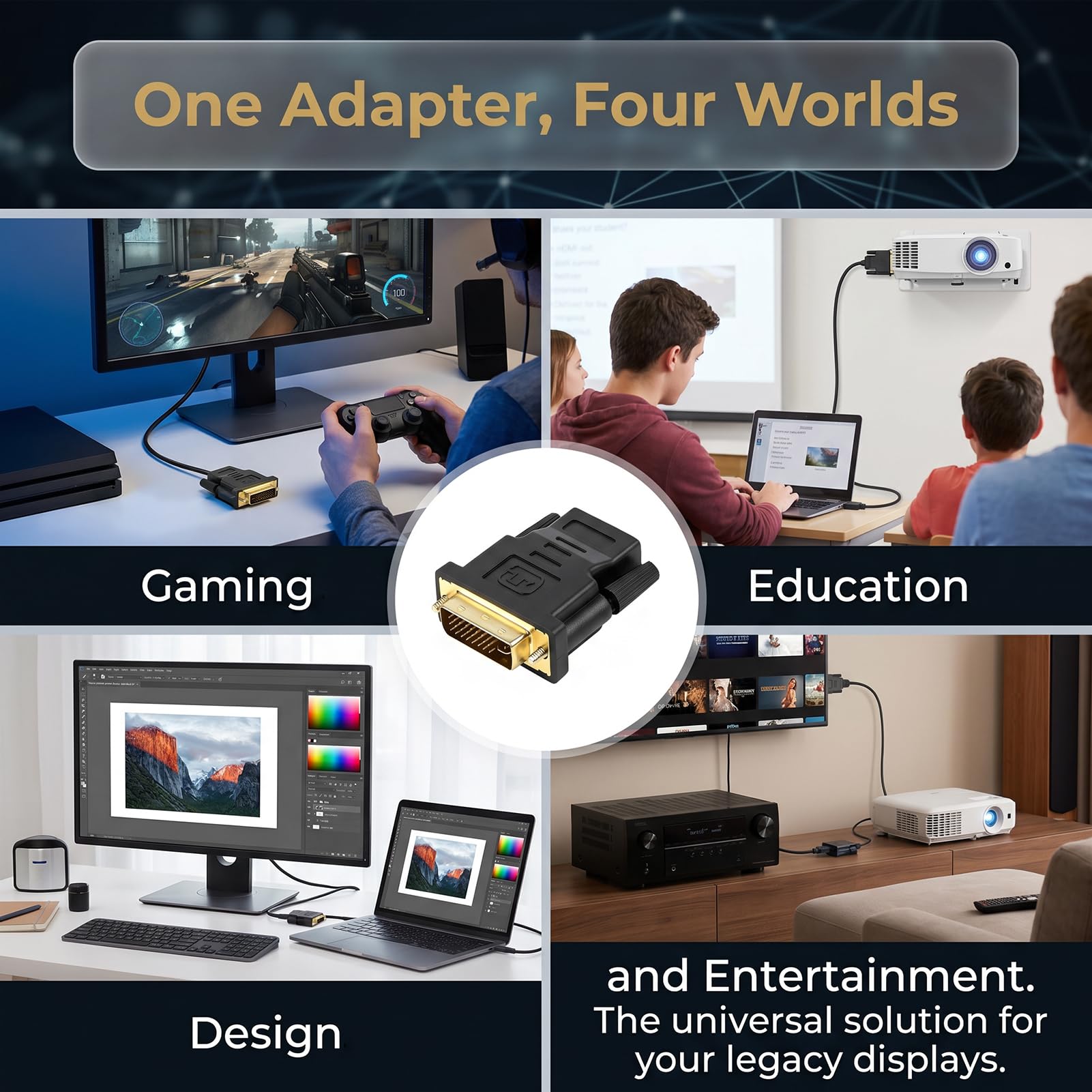 Adaptateur DVI vers HDMI 24+1, DVI-D mâle à femelle, contacts plaqués or pour PC, moniteurs, TV