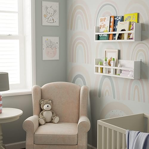 Miniatura 4 de Brightmaison Polynez - Estantes flotantes de 30 pulgadas para guardería y niños, juego de 2 estantes flotantes de madera, color blanco