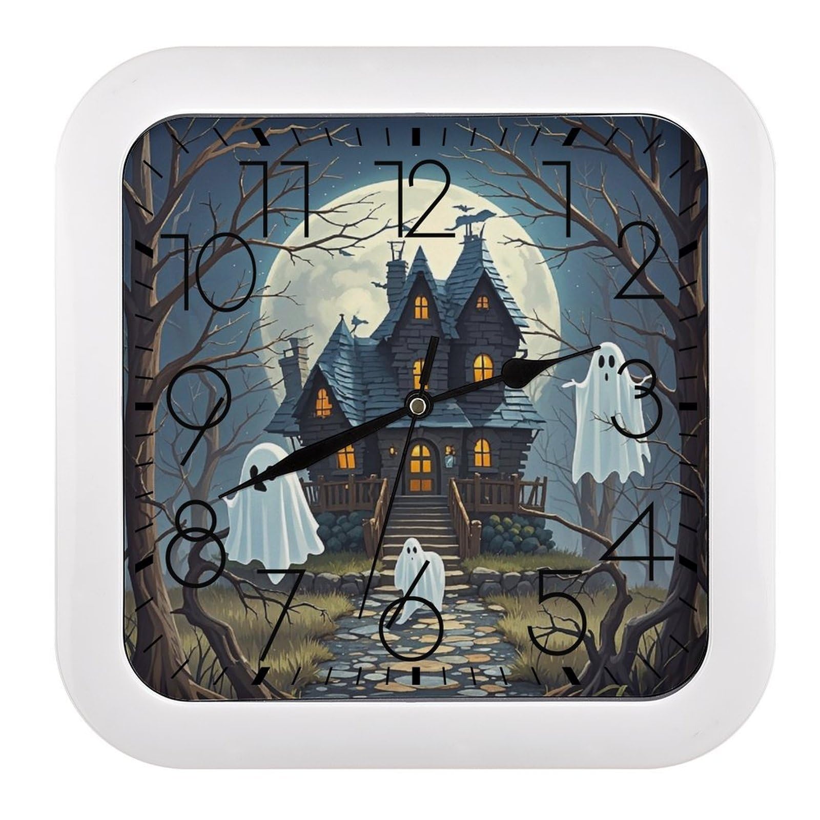 LZQPOEAS Haunted Mansion Wall Clock Fashionable Versatile Silent Wall Clock Simple Elegant Non Ticking Analog Clocks Easy to Install Square Modern Clocks for Home Decoration