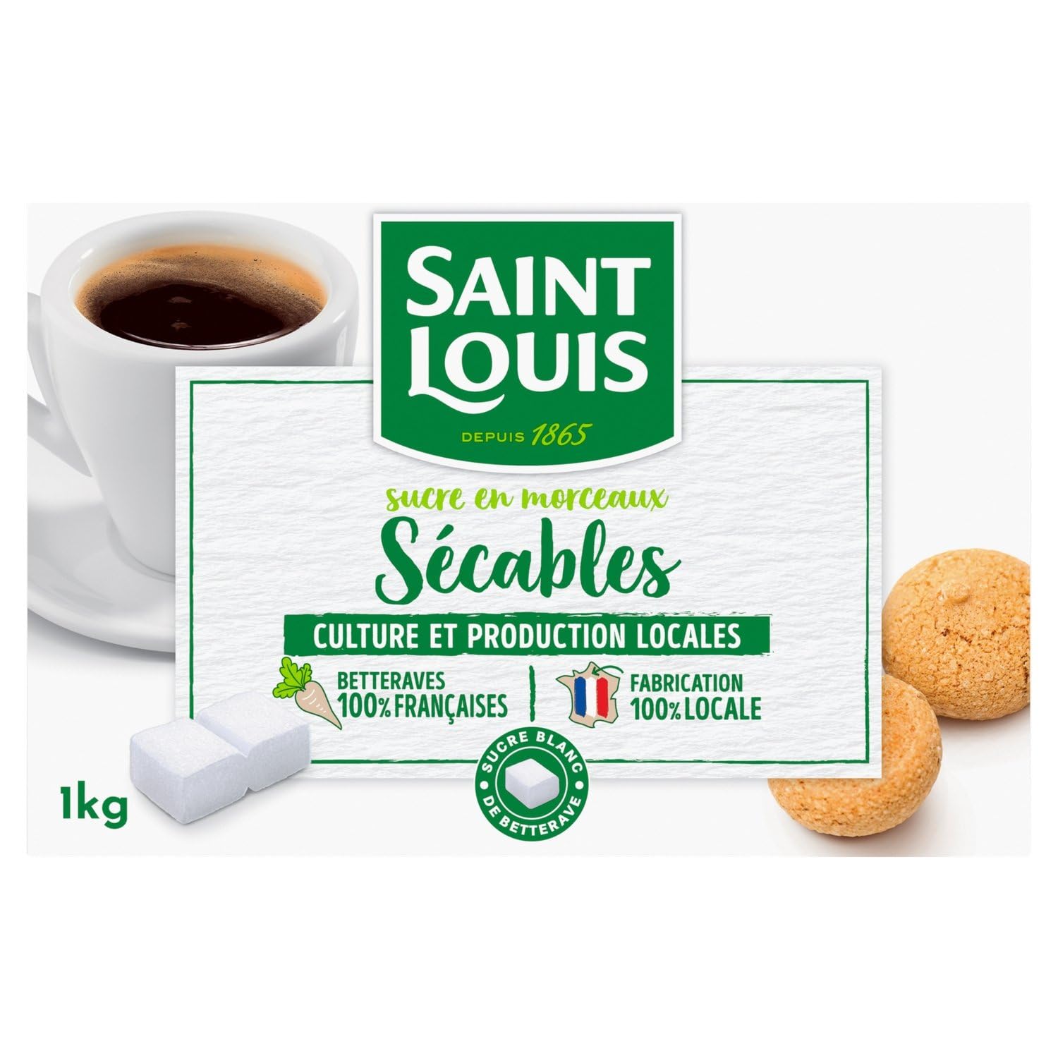 SAINT LOUIS Sucre en Morceaux Sécables 1 kg — Sucre Blanc de Betterave 100% Français, Boîte Carton - Lot de 4