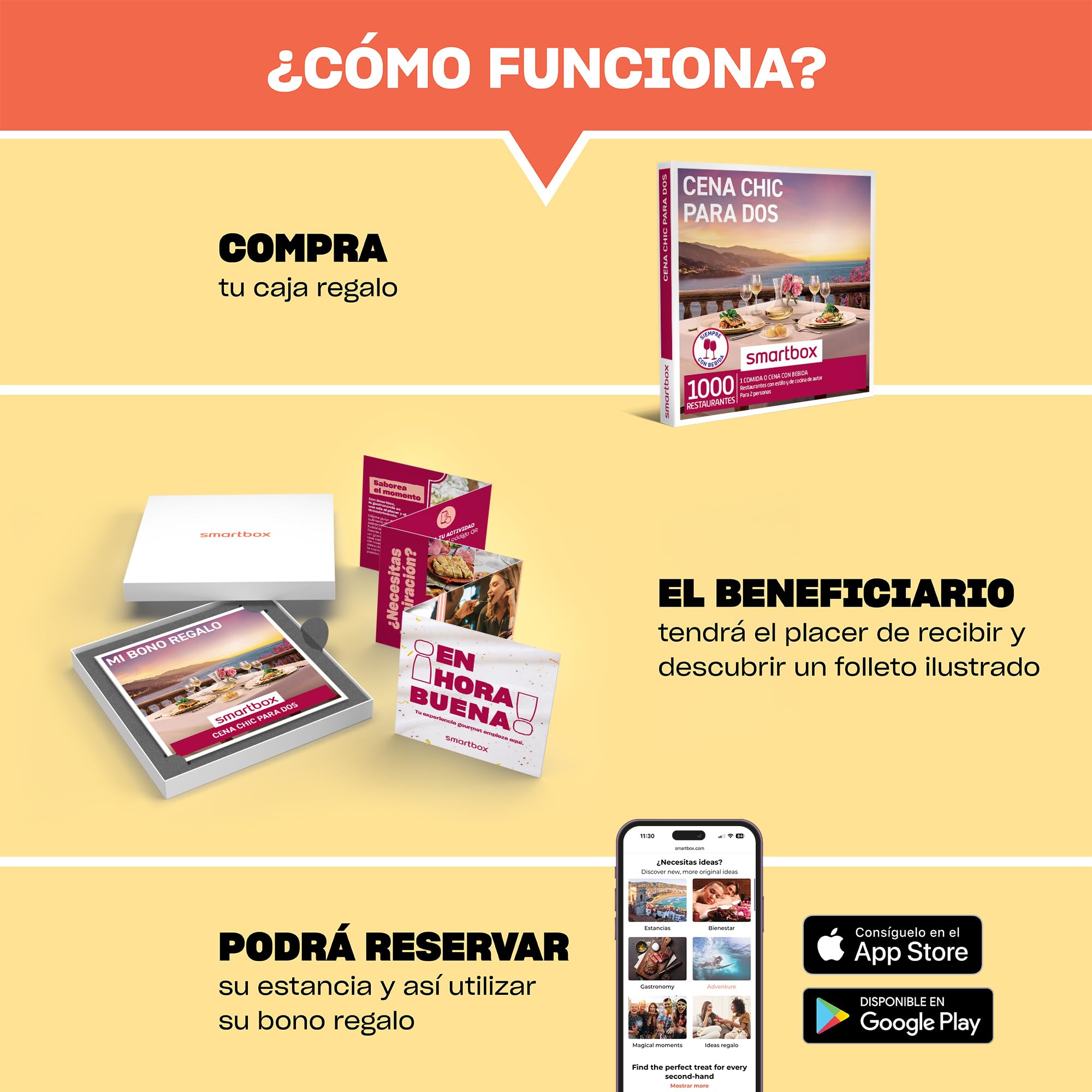 Smartbox - Caja Regalo Cena Chic para Dos - Idea de Regalo para Parejas - 1 Comida o Cena con Bebidas para 2 Personas