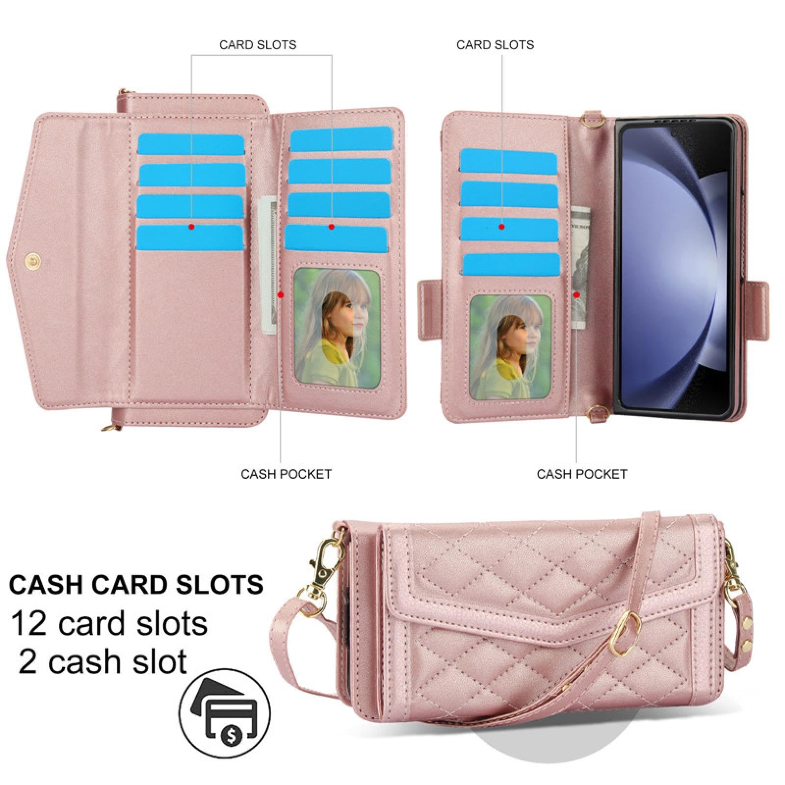 Do Samsung Z Fold 5 Crossbody Lanyard Leather Wallet Card Phone Case Na nadgarstek Rope Flip Stand Cover (Do Samsung Z Fold 5/PURPLE)