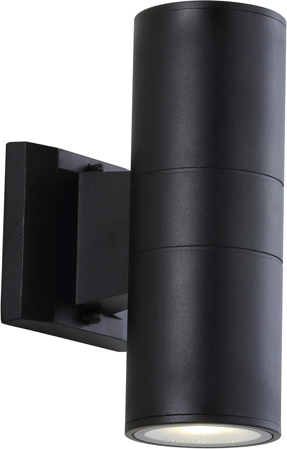 JONATHAN Y 6" Black Modern Outdoor LED Wall Sconce, 2-Light Cylinder Up and Down Light for Porch Patio, Metal Exterior Fixture with Glass Shade, Integrated 3000K, ETL Listed JYL7445A