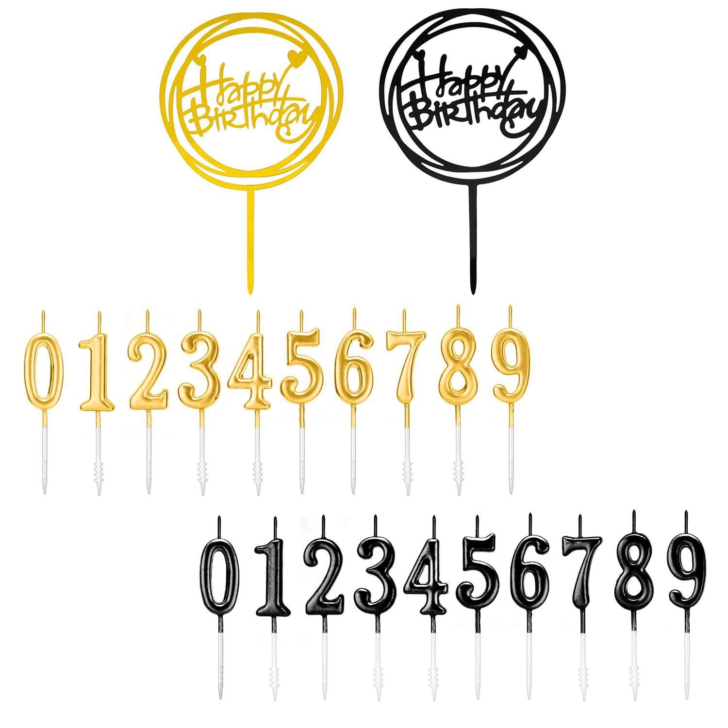 20 Birthday Candles, 2 Cake Inserts, 0-9 Number Candles, Cake Decorations, First-Year Cake Candles, Birthday and Anniversary Cake Decorations