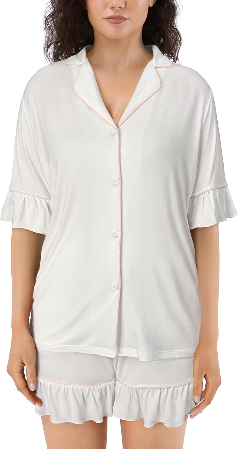 Summer Pajama Set for Women, Short Sleeve Button Down Pjs, 2 Piece Heart Print Loungewear Sleepwear - Image 5