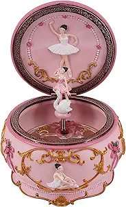 Ballerina Girl Mechanism Rotate Music Box with Colorful Lights and Sankyo 18-Note Wind Up Signs of The Girl Heart Gift for Birthday Christmas (Swan Lake)
