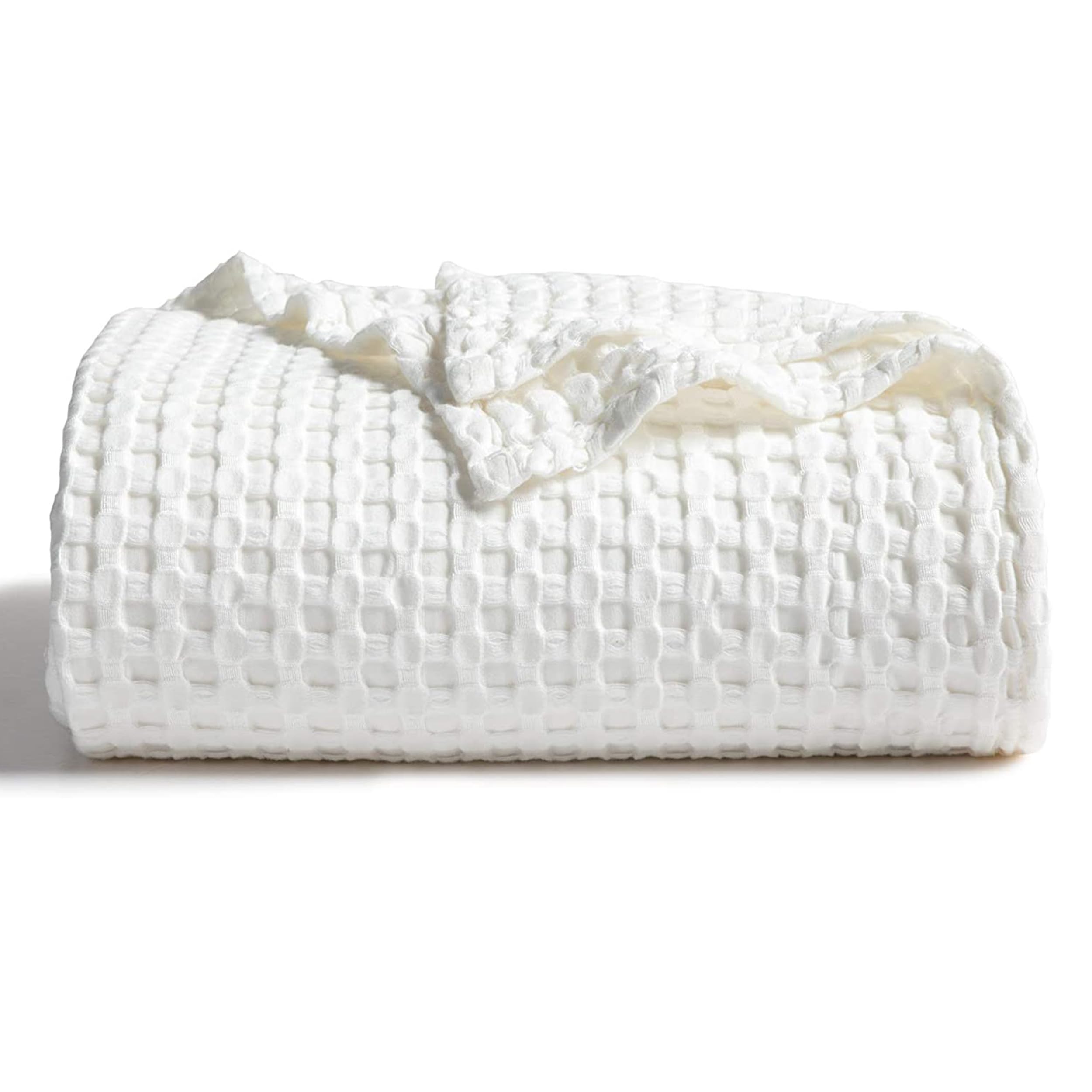 Bedsure Cooling Cotton Waffle Weave Throw Blanket - Lightweight Breathable Blanket of Rayon Derived from Bamboo for Hot Sleepers, Luxury Throws for Bed, Couch and Sofa, Ivory, 50x70 Inches