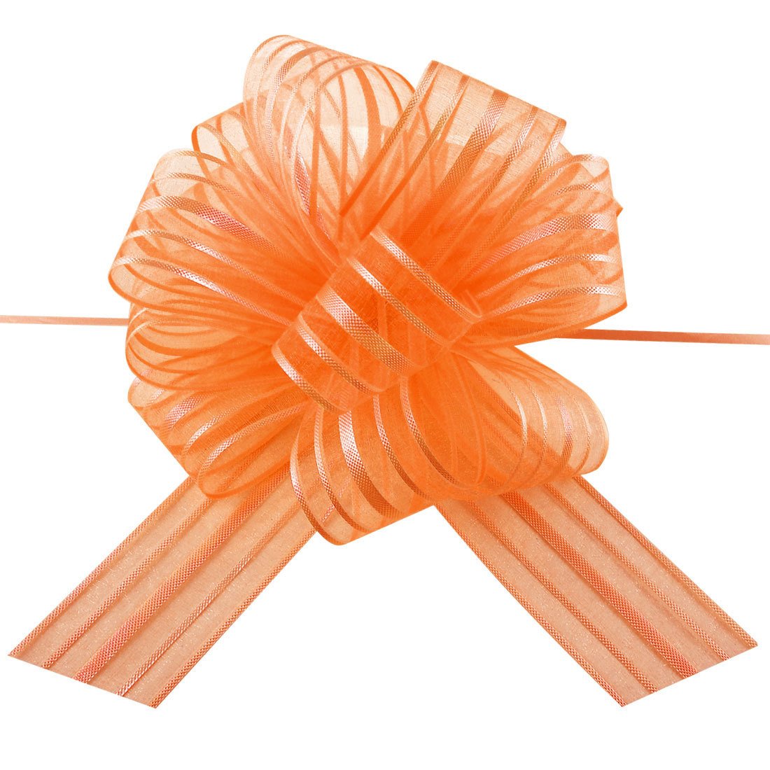 Pull Bow Orange Organza Pull Bows (X2) Large 6" Pom Pom Bow