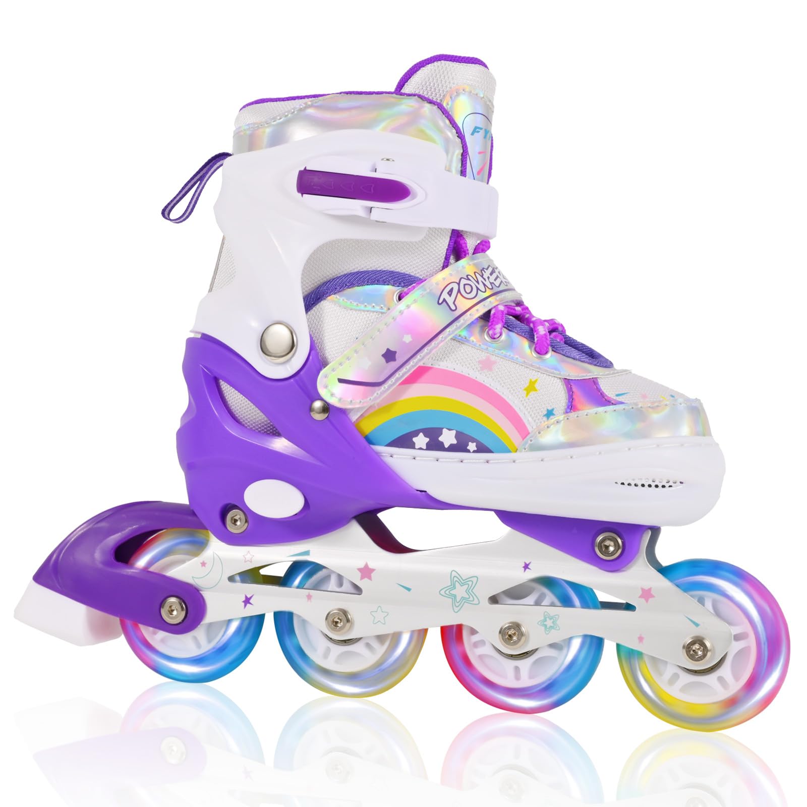 LOKJIJI Pattini in linea regolabili per bambini ragazze ragazzi principianti, Pattini a rotelle per bambino e adolescente per lo sport Viola Arcobaleno