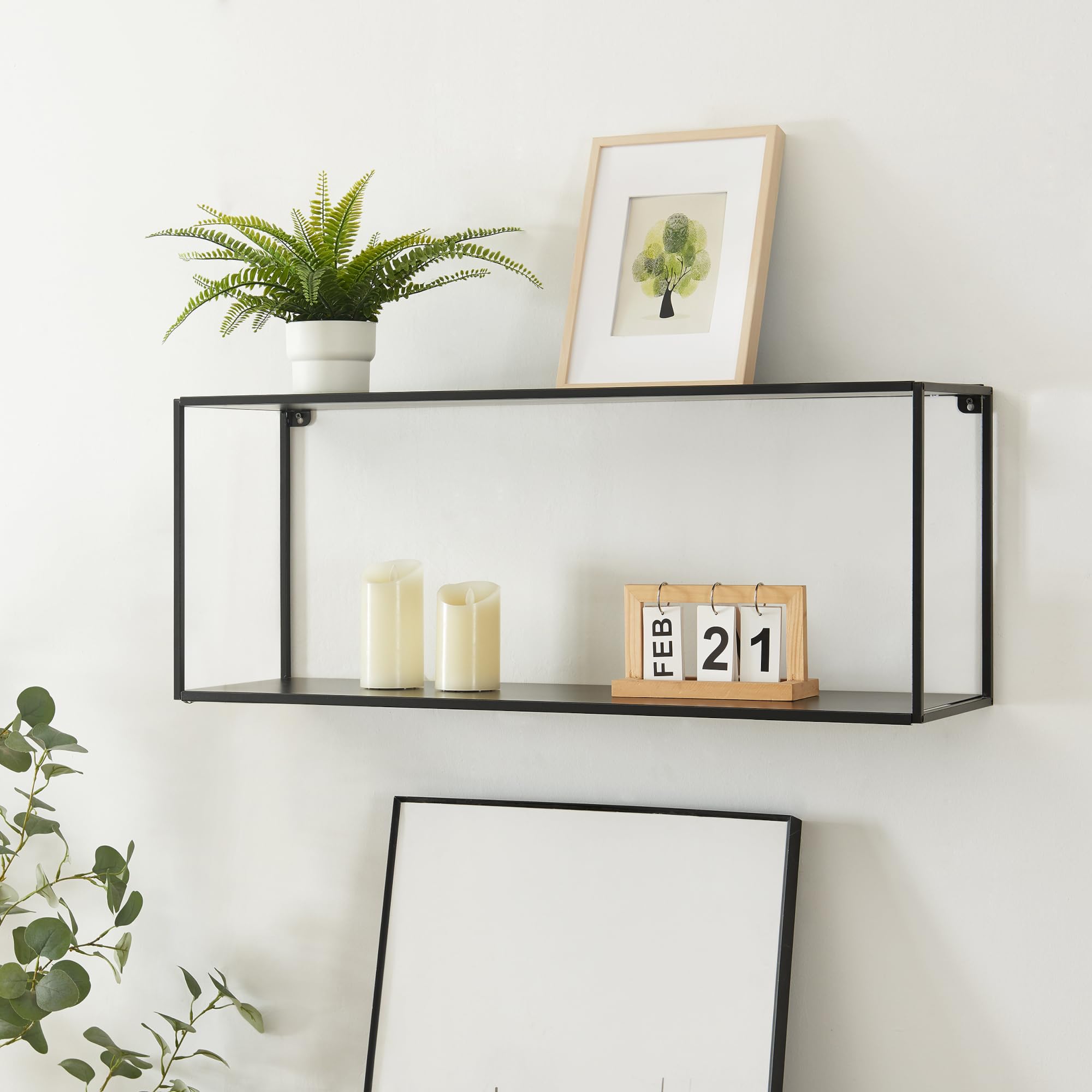 [en.casa] Estantería de Pared con 2 Estantes Baldas Flotantes Estantería de Cocina Parra Tarros Organizador de Baño Escritorio Versátil Diseño Industrial Acero 90 x 25 x 35 cm - Negro