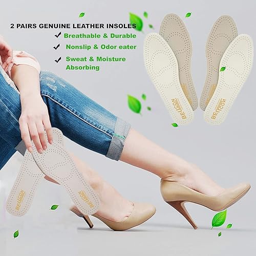 Miniatura 5 de Bellcon - Plantillas de cuero para hombres y mujeres, plantillas de cuero blanco y beige para adultos, insertos de zapatos de longitud completa para