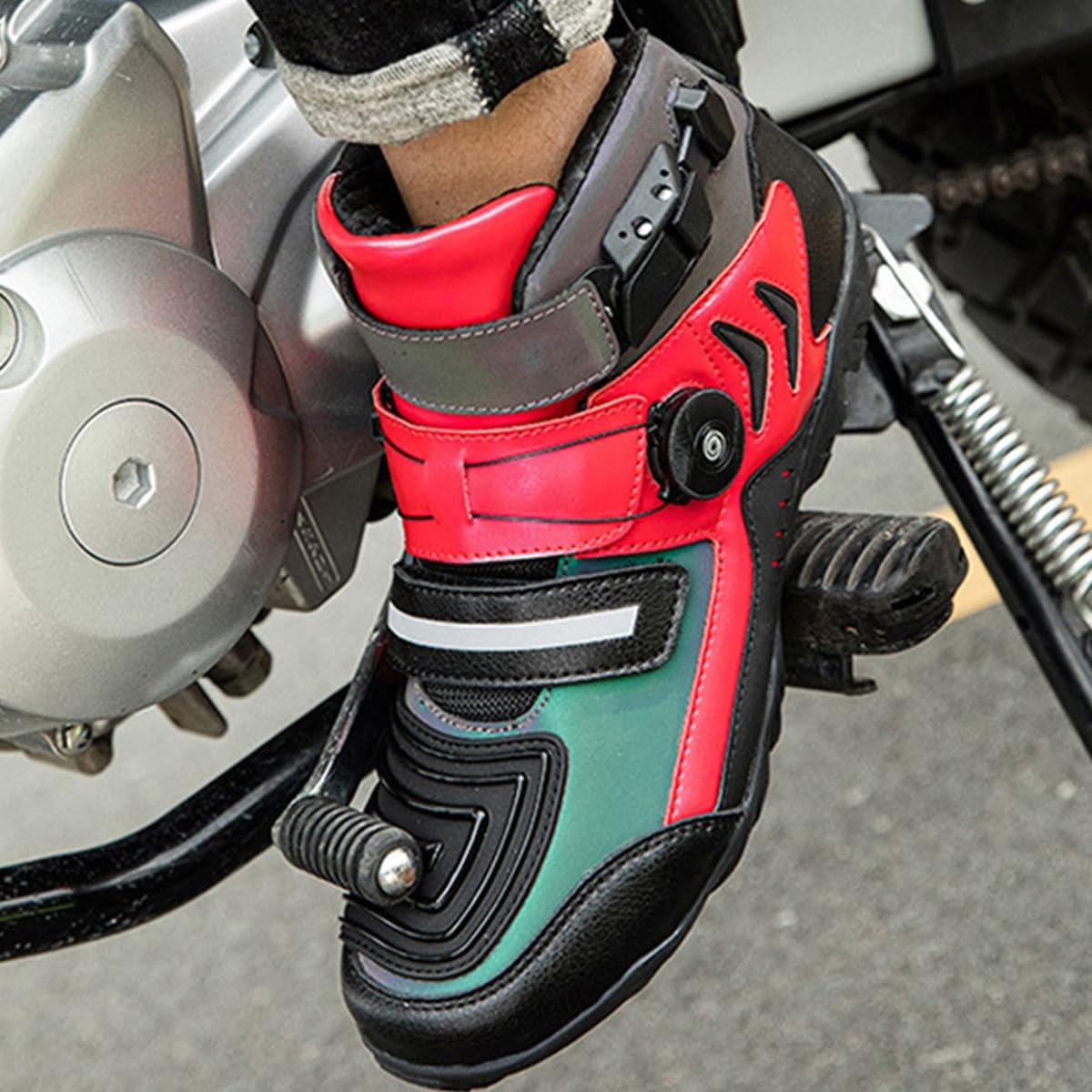 Stivali da Moto Uomo Scarpe da Moto Pista Racing | Rinforzo alla Caviglia e Tallone, Protezione Cambio, suola in gomma, Resistenti agli Urti, Chiusura Rapida, Antiscivolo