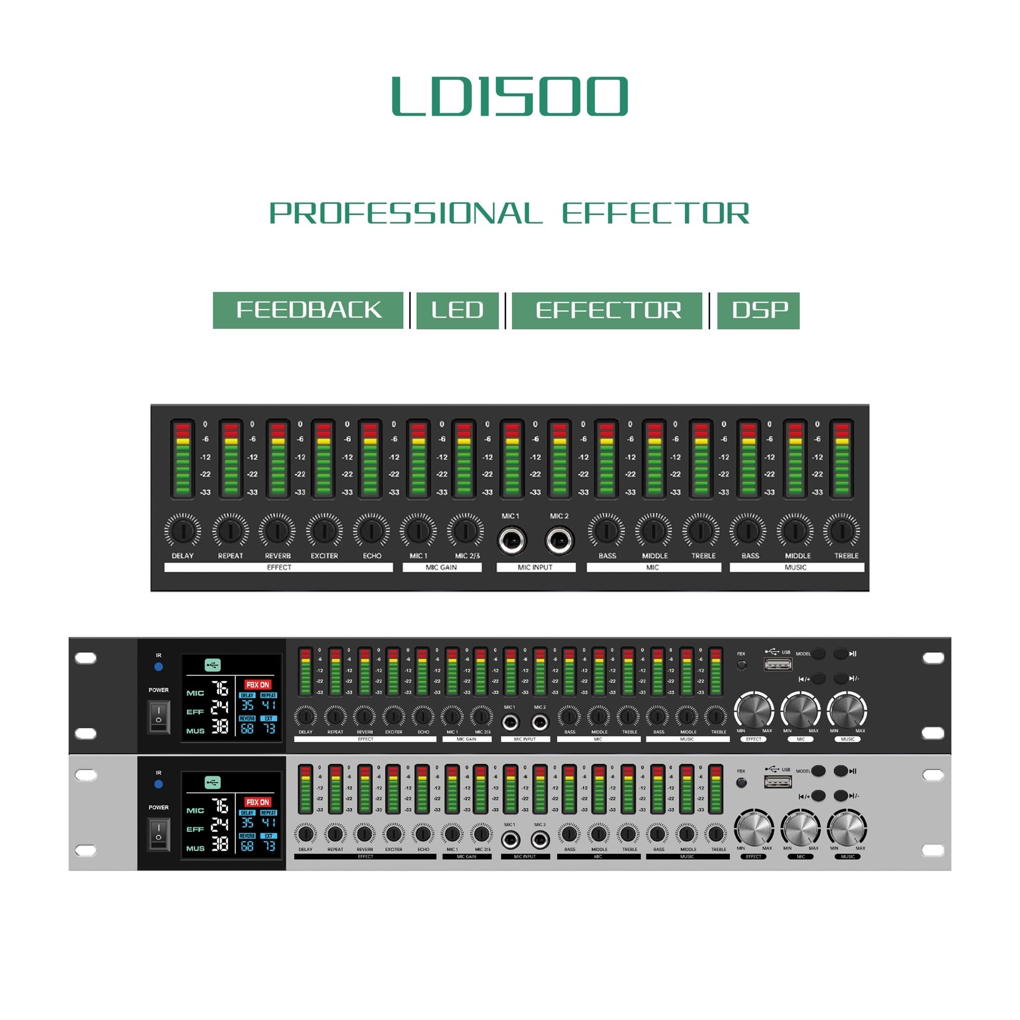 Processeur D'effets Audio KTV Professionnel DSP Bluetooth, Processeur D'égalisation Anti-hurlement, Pré-effecteur For Fête Sur Scène Karaoké(Black)