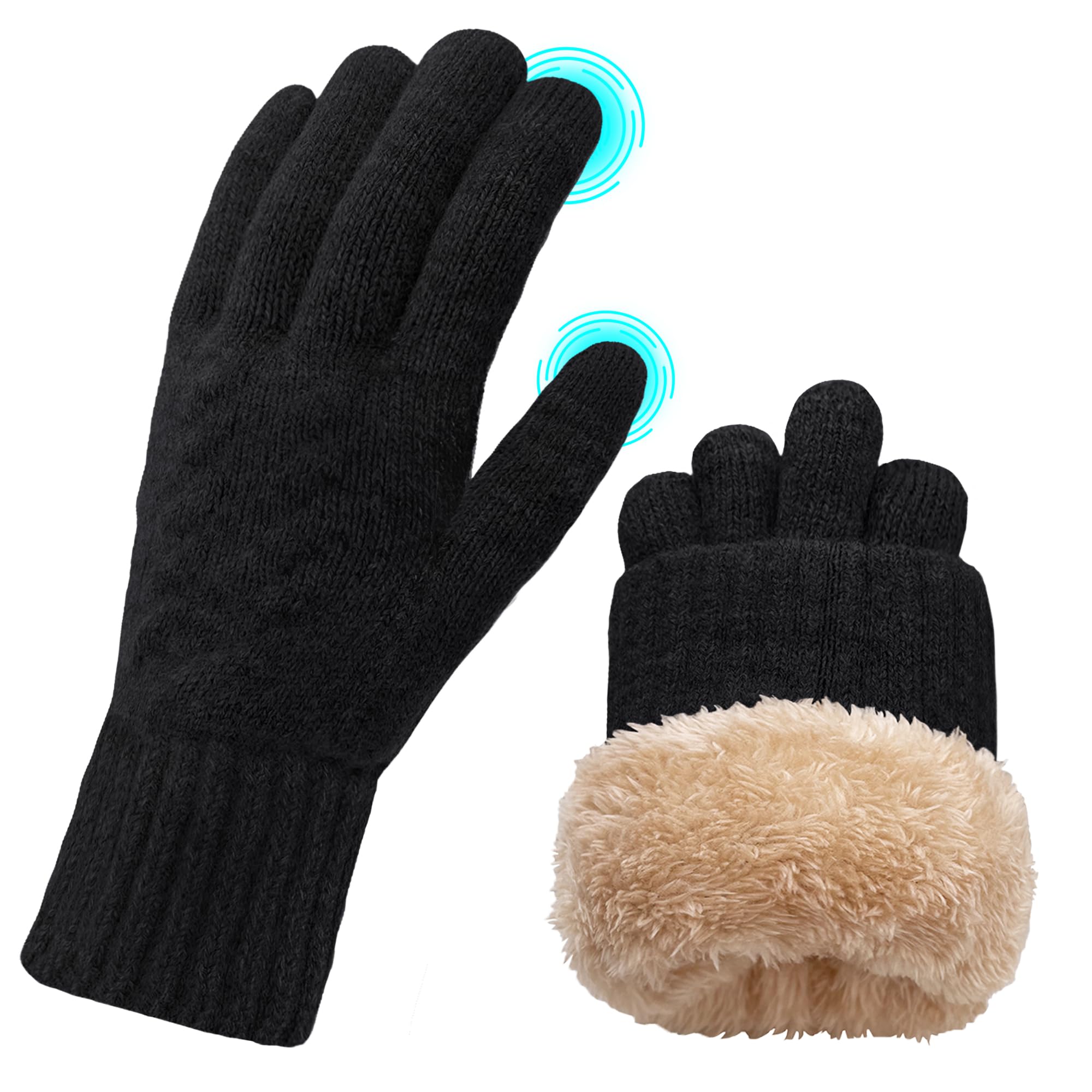 ehsbuy Guanti Termico Donna Invernali con Fodera in Pile Touch Screen Guanti Caldi Morbidi Elastici con Polsino a Maglia per Sci Ciclismo Sport Esterni