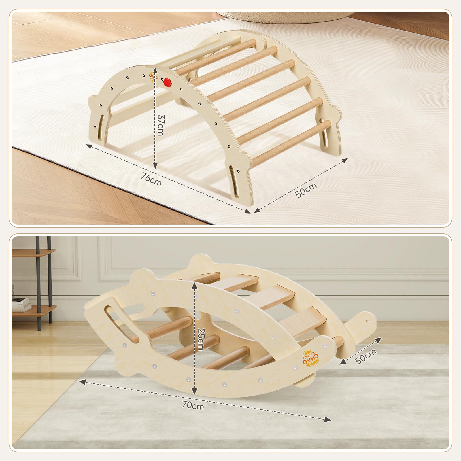 Kletterbogen 2-in-1 Montessori Bogenwippe mit Kissen – Kletterspielzeug für Kleinkinder, Sensoriktisch und Klettergerüst