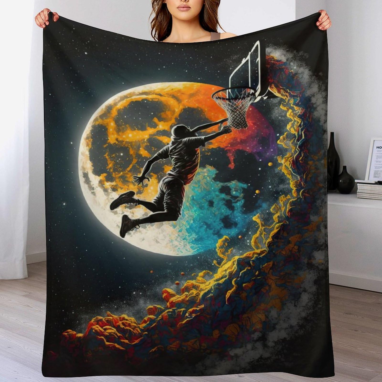 Couverture polaire basket-ball 180x200 plaid lit et canapé en flannel douce