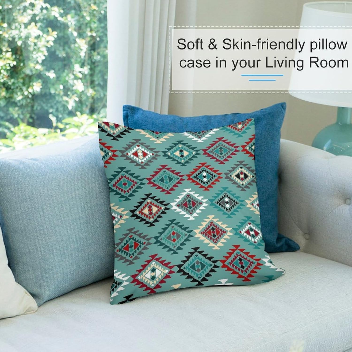Navajo Native American Pattern 2-pc Pillow Covers Cushion Cover Cases Square Pillowcases Sofa Couch Bed Home Decor 26 "x26