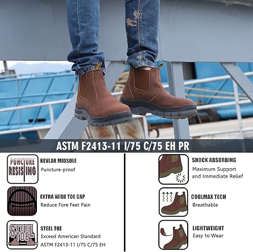 Miniatura 9 de DIIG Botas de trabajo para hombres, botas de trabajo impermeables con punta suavede acero, antideslizantes, antiestáticas, sin cordones, zapatos de