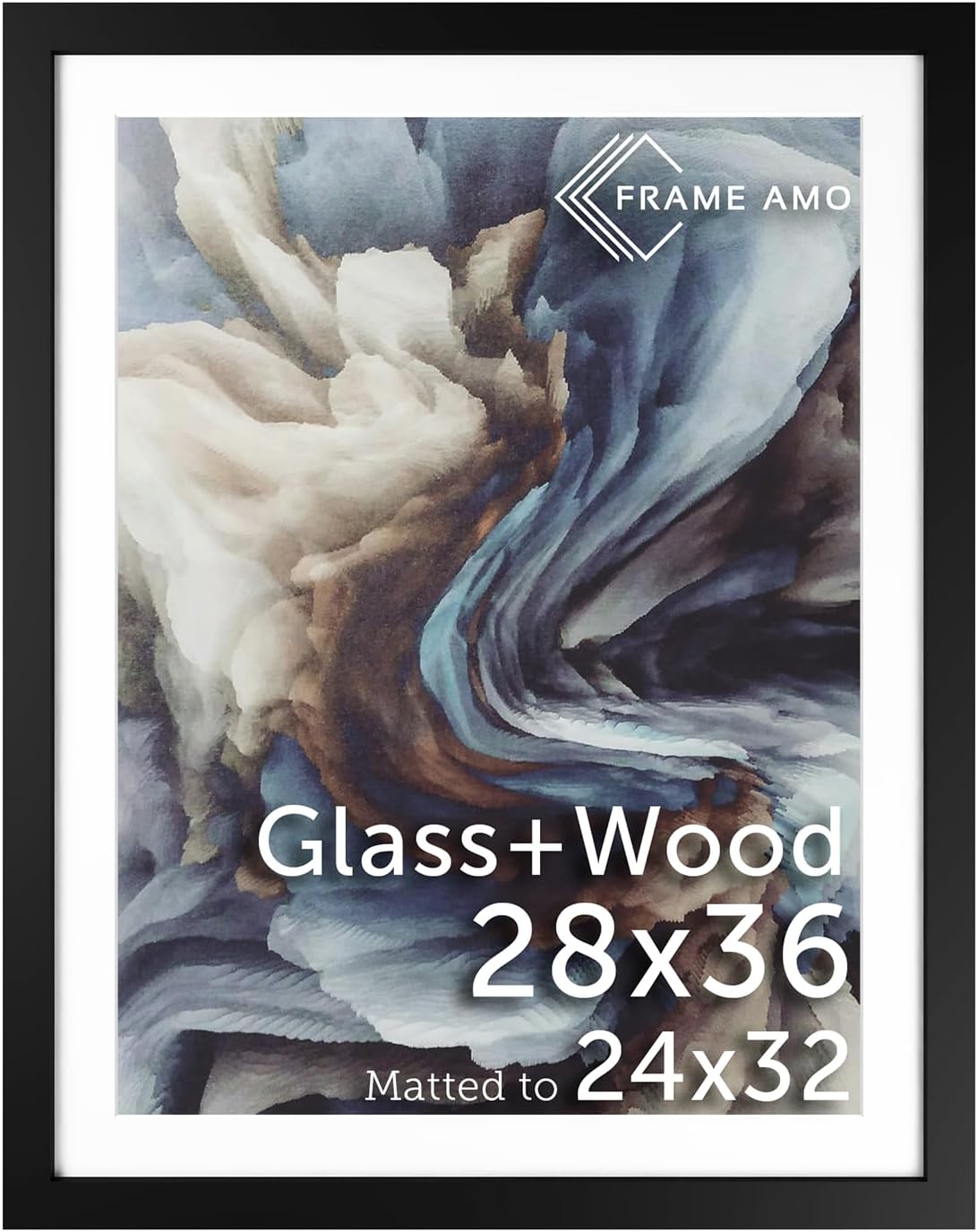 Frame Amo 28x36 Black Wood Frame with Glass