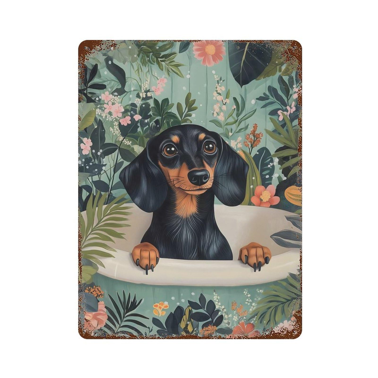 Dachshund in A Bathub Decorative Tin Sign 15.7"x11.8", Ideal for Garage, Bar And Workshop Decor