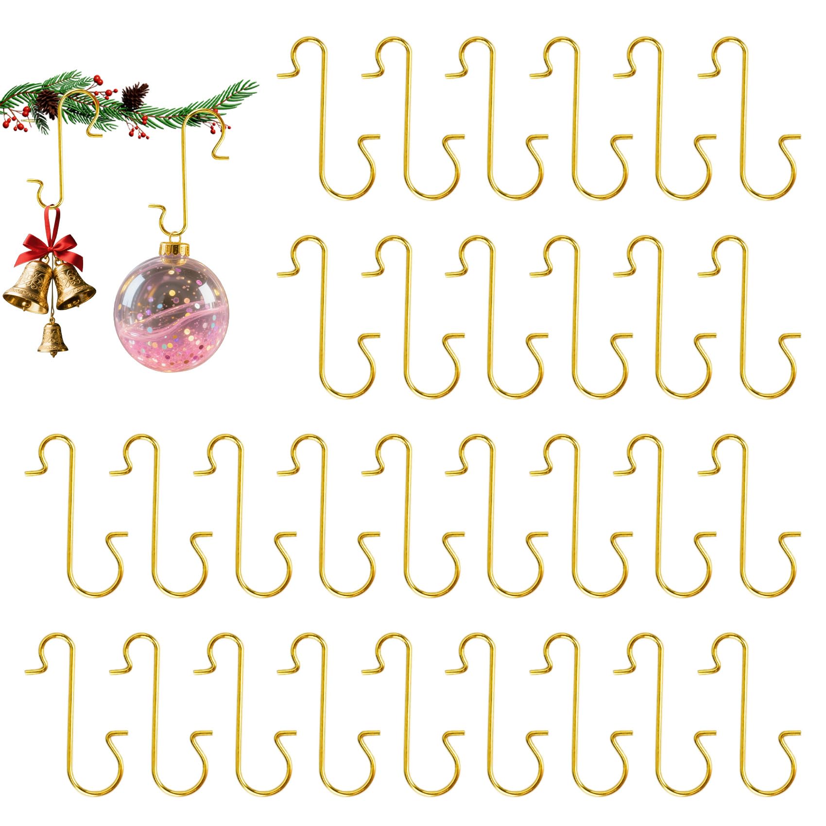 100 Pcs Christmas Tree Hooks,Hooks For Christmas Lights-Sturdy Metal S-Hooks For Hanging Lights & Ornaments|Xmas Decoration Hooks With Storage Box|Reusable Festive Hooks For Baubles, Tinsel & Wreaths