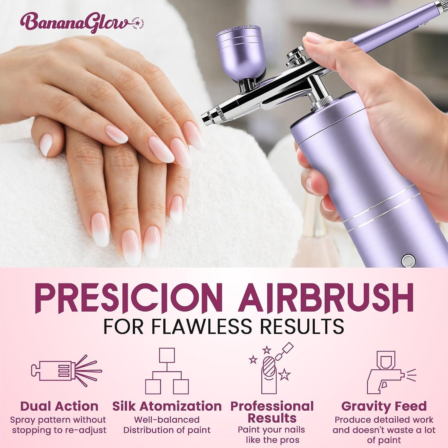 Airbrush for Nails Kit - Easy to Use High Quality Nails Airbrush Machine. Cordless Rechargeable and Durable Kit with Stencils & Cleaning Tools for DIY Artists and Nail Techs (Purple)