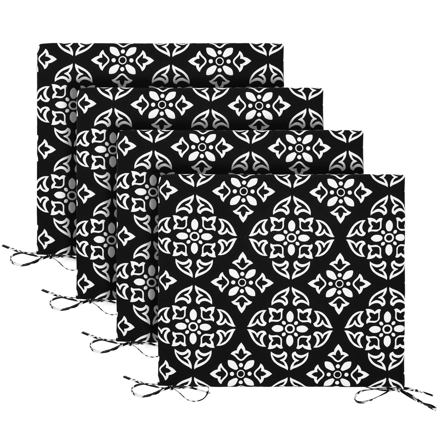 Basic Beyond Indoor/Outdoor Chair Cushions Set of 4, Waterproof Patio Furniture Cushions - Square Corner Seat Cushions for Patio Furniture with Ties, 18.5"x16"x3", Medallion