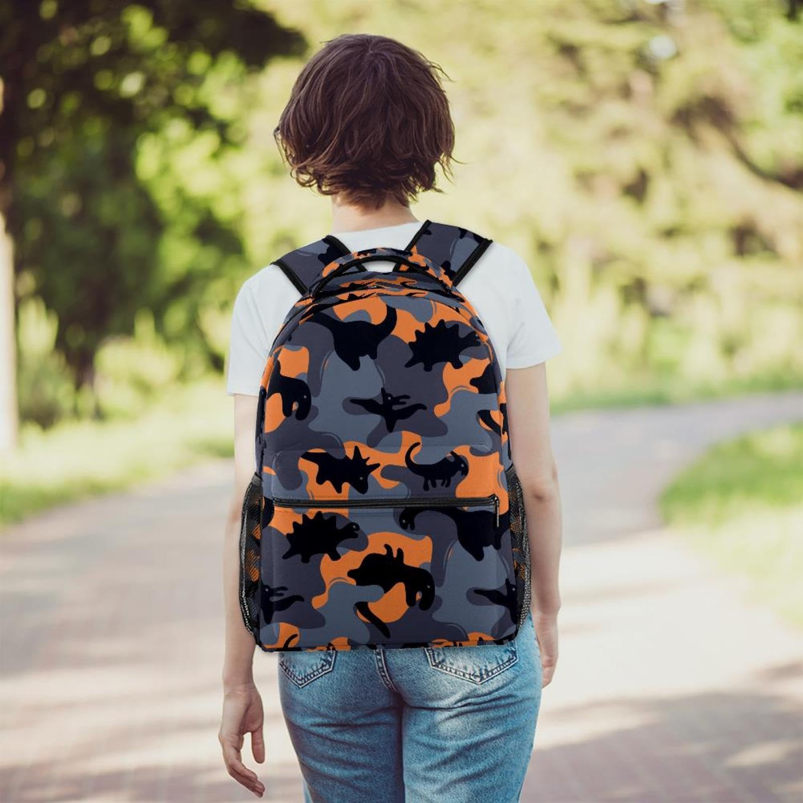 Zaino scolastico per uomini e donne, con motivo mimetico dinosauro, borsa per computer portatile, leggera, zaino casual per libri