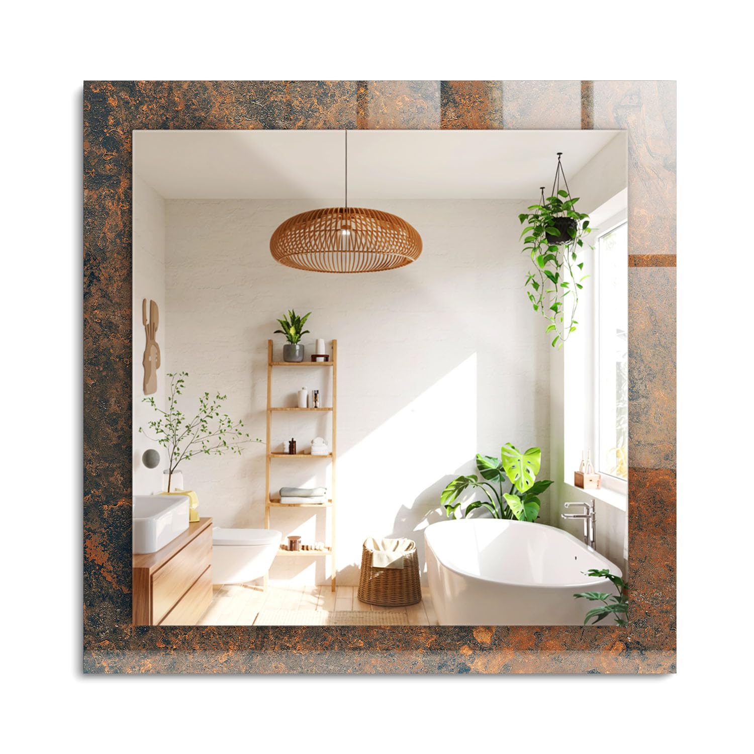 Miroir rectangulaire avec cadre bohème 60x60cm pour salon et entrée