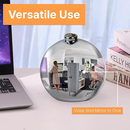 Miniatura 6 de Skywin Jarrón de espejo convexo, decoración de cubículo plateado con flor, espejo de cubículo de 3.9 x 3.9 x 4, espejo de escritorio para ver detrás