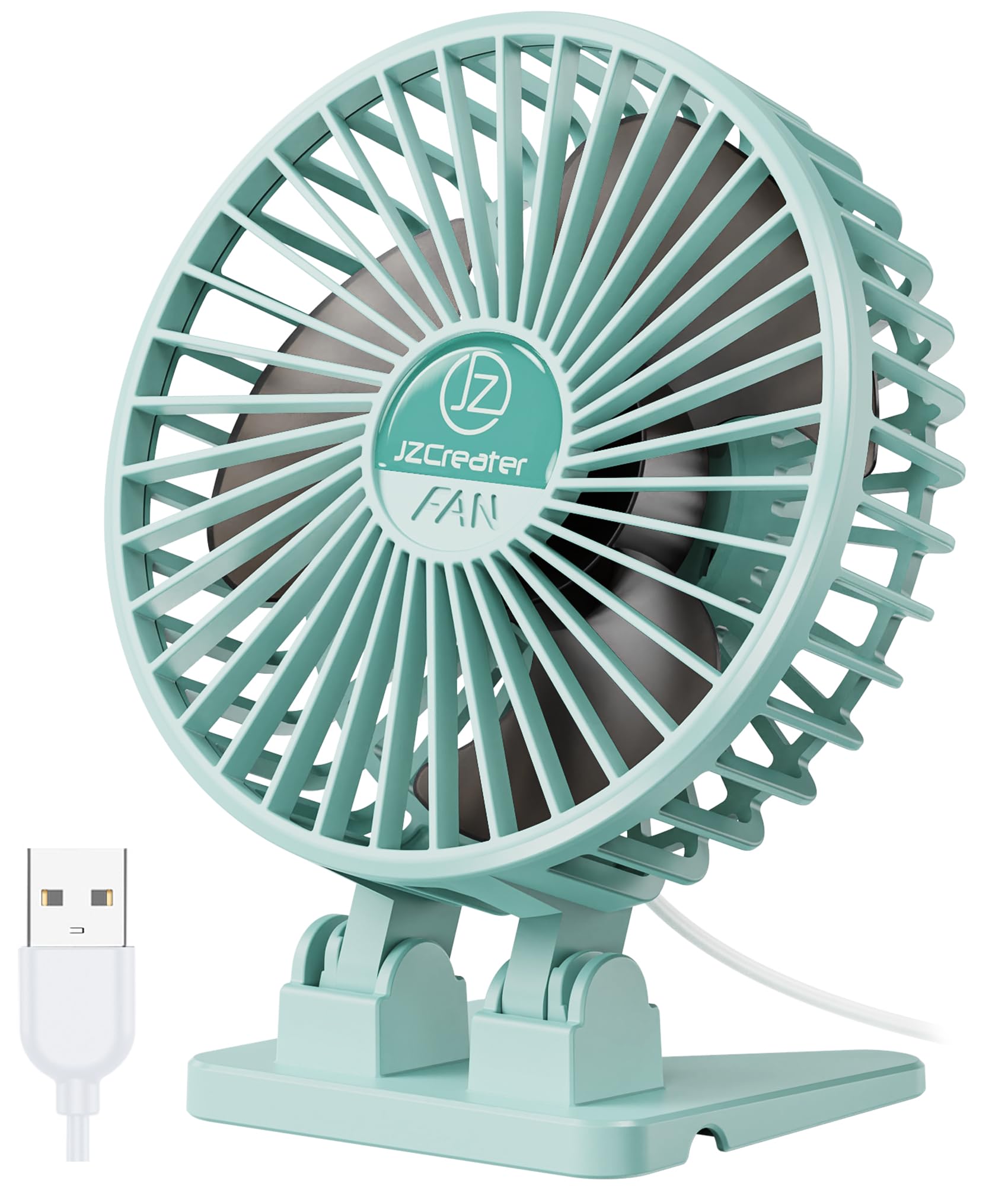 JZCreater USB Desk Fan, Mini Fan Portable, 3 Speeds Desktop Table Cooling Fan, Plug in Power Fan, Rotation Strong Wind, Quiet Personal Small Fan for Home Desktop Office Travel Bedroom, Apple Green